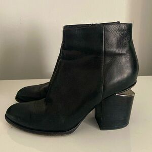 ALEXANDER WANG LEATHER ANKLE BOOTS W SILVER HARDWEAR